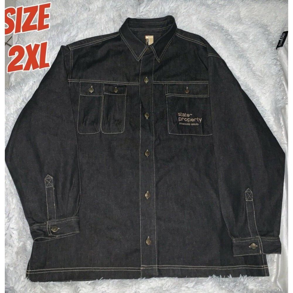 State Property Standard Issue 18153 Mens 2XL Black Denim Jacket Cotton Rocawear